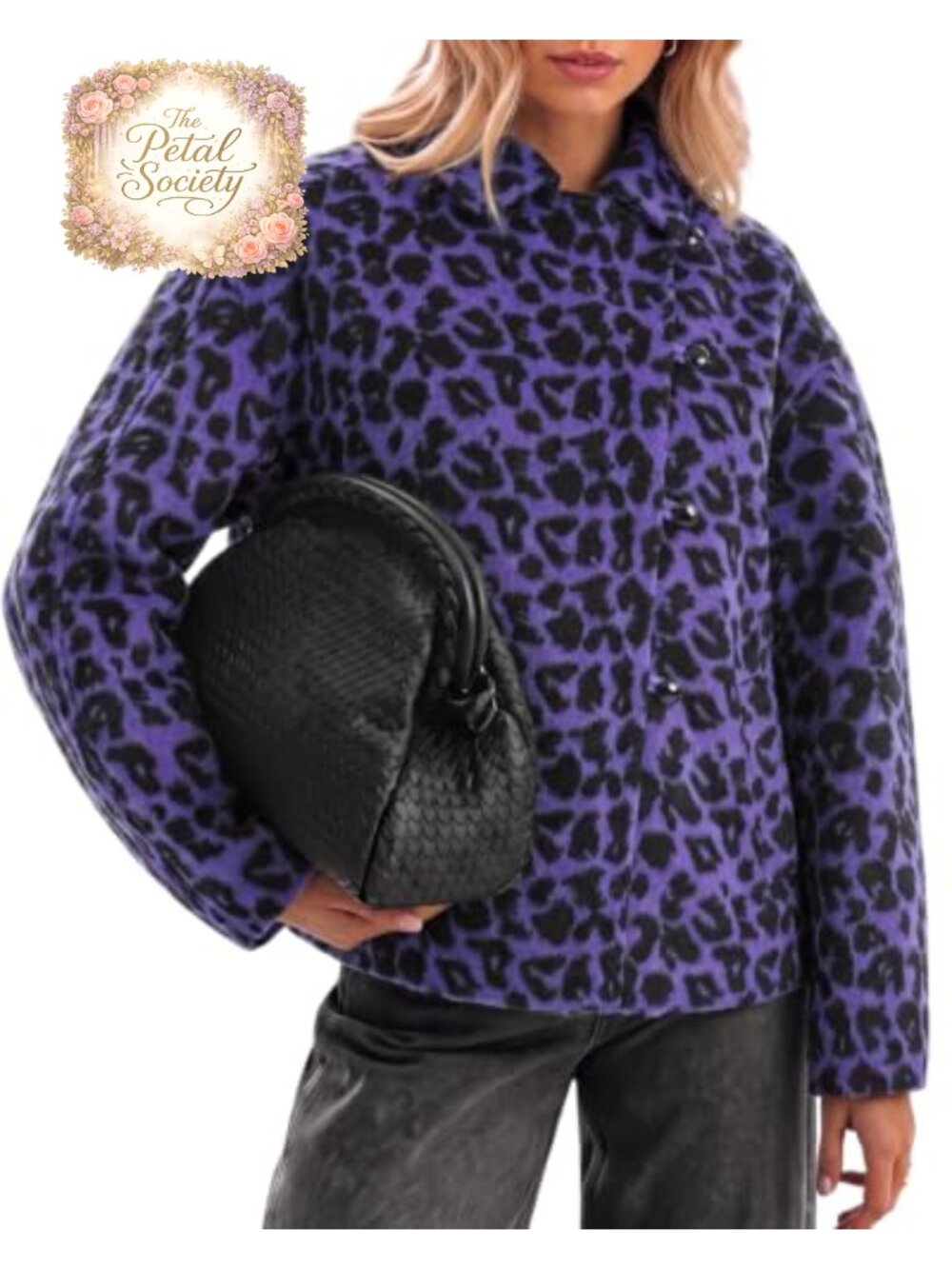 Faux Wool Crop Pea Coat Button Down Collared Jacket